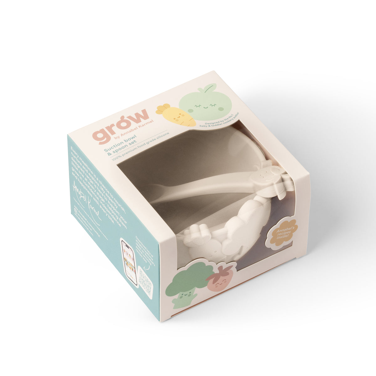 Silicone Suction Bowl & Spoon Set Warm Stone