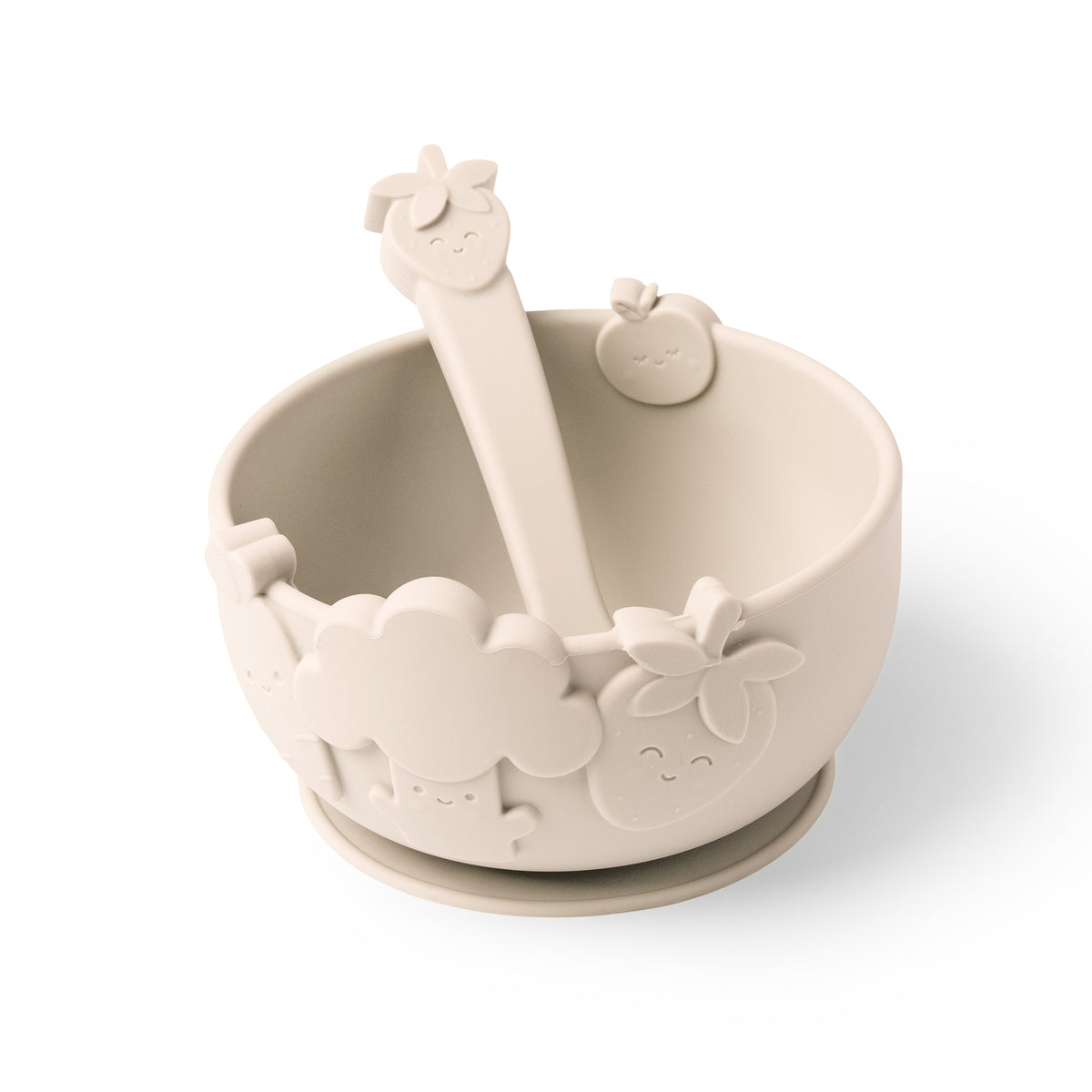 Silicone Suction Bowl & Spoon Set Warm Stone