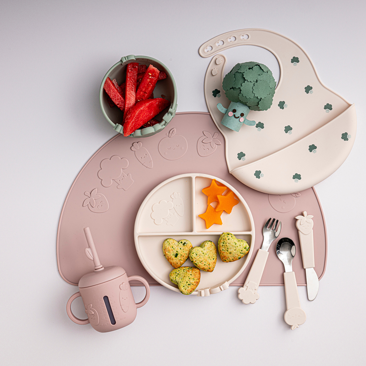 Silicone Compartment Plate Warm Stone