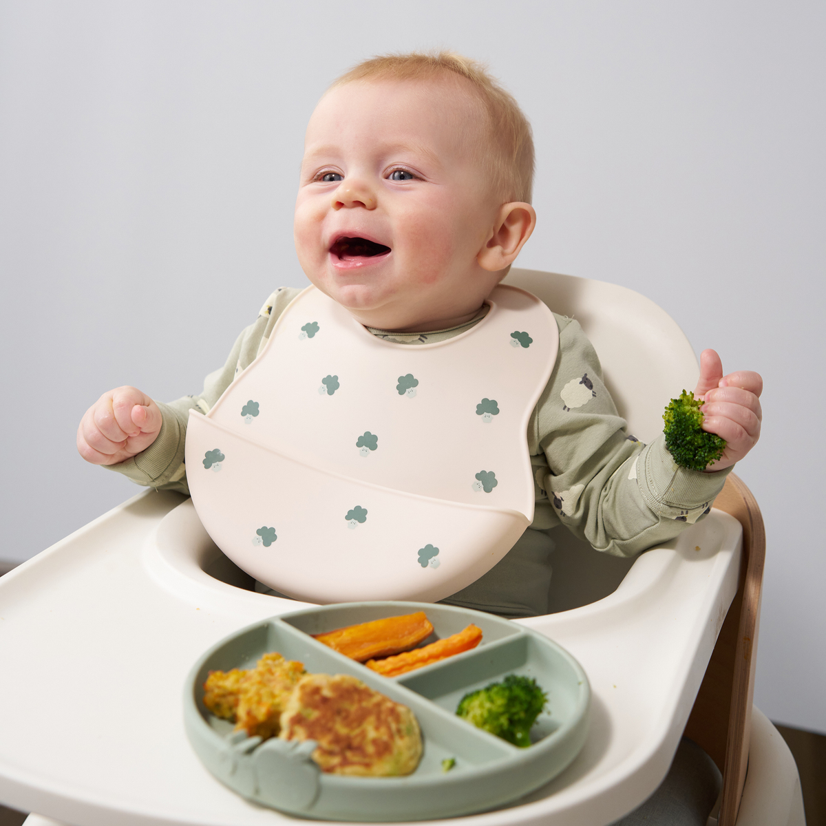 Silicone Catch-all Bib Set - Soft Sage & Warm Stone