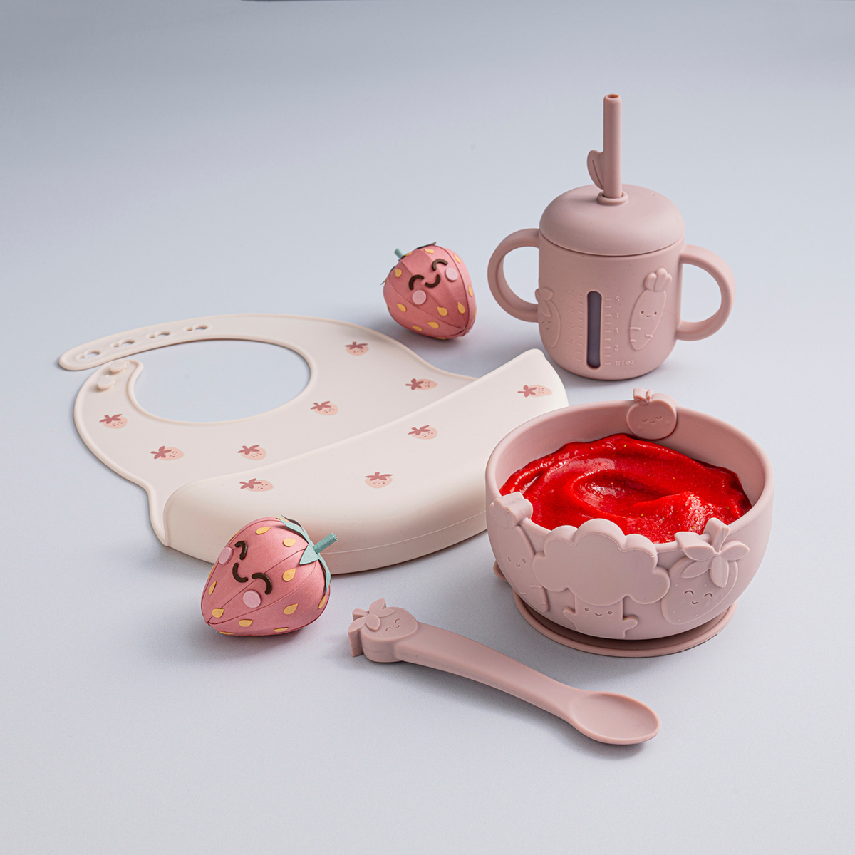 Silicone Suction Bowl & Spoon Set Blushberry